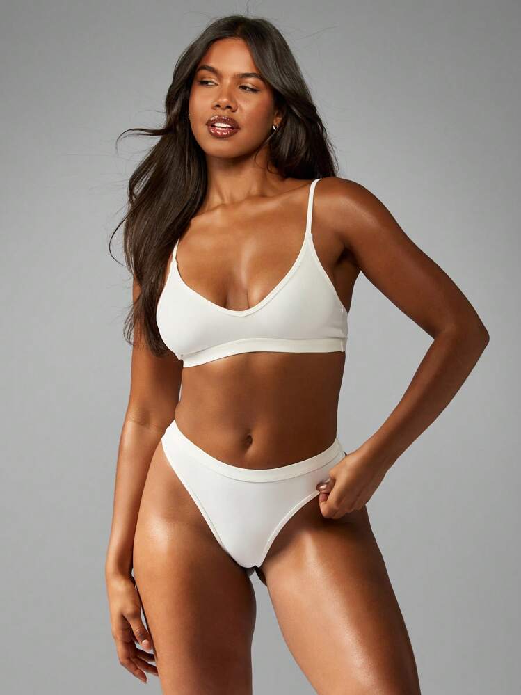 MISSGUIDED Đồ lót Slinky sang trọng Đồ lót Bralette Quần lót Thiết yếu hàng ngày Đồ mặc nhà Siêu mềm mịn Không dây Bộ đồ lót liền mạch - trắng - Xem 4