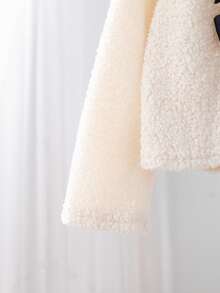 SHEIN Young Girl's Woven Bowknot Casual Jacket Kids Cardigan For Girls Girl Sweaters Cardigan Girls Sweaters Girls Sherpa Cardigan Toddler Girl Cardigan Sweater,In Fall/Winter - Apricot - View 5