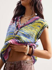 Bohemela 波西米亚风女式彩色条纹 V 领休闲宽松毛衣背心，复古乡村风格度假夏/秋季 - 彩色 - 查看 7