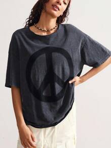 Bohemela 女士休闲纯色针织圆领短袖宽松T恤 - 黑色 - 查看 2