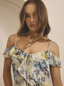 Aralina Off Shoulder Ruffle Front Tie Peplum Hem Vacation Outfits Women Summer Top