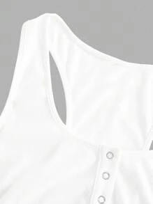 Slaydiva All White,Summer,Casual,Everyday 2025 New Versatile Slim Round Neck Half Button Ruched Side Ribbed Tank Top,For Music Festival,Yoga & Sports Party - White - View 6