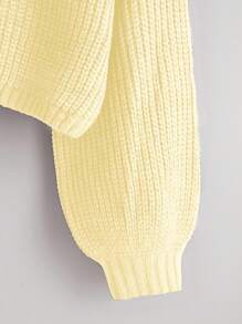 Franclia Suéter holgado de cuello redondo, manga larga y hombros caídos, informal y suelto, suéter corto de punto, suéter amarillo, suéter amarillo mantequilla, suéter de punto para mujer, otoño e invierno