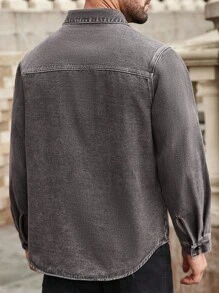 Manfinity Homme Men's Long Sleeve Button Half-Placket Casual Denim Jacket - Grey - View 2