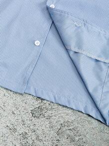 Manfinity EMRG Men's Summer Casual Slogan Graphic Front Button Striped Shirt & Shorts Set - Blue and White - View 5