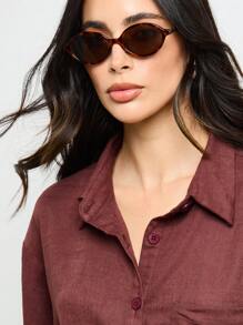 AiiRZ Ensemble chemise courte en lin bouton carré et short taille haute. Ensemble coordonné pour les vacances d'été et la plage - Tabac - Voir 5