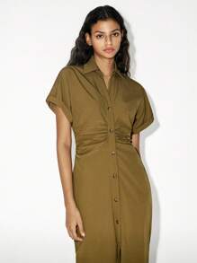 Lumivelle V-Neck Ruched Fitted & Comfortable Casual Dress