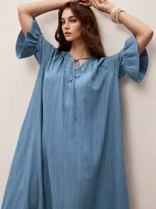 Modelyn Vestido con cuello en V con volantes para mujer, estilo de vacaciones - Azul - Ver 1