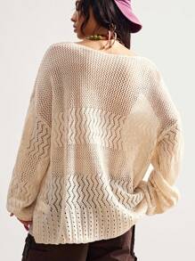 Bohemela Women Solid Color Hollow Out Knitted Sweater, Casual Holiday Fall Tops,Knitted Sweater - Apricot - View 7