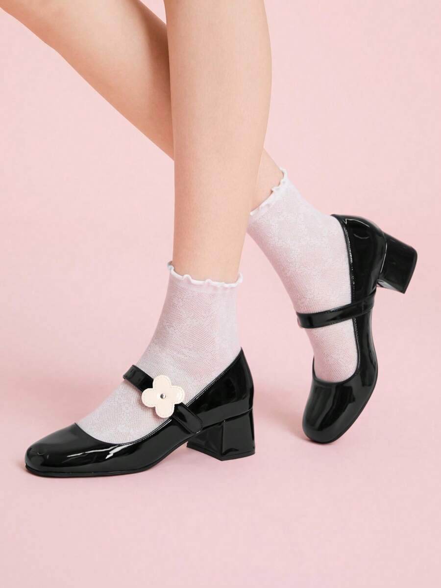 CUCCOO DOLLMOD 2025 Spring/Summer New Fashionable Versatile Strap Mary Jane Shoes, Artistic Floral Design, Vintage Round Toe Platform Heels, Black - Black - View 1