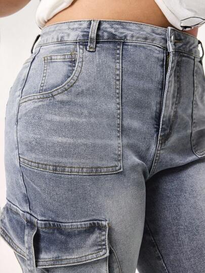 Grunge Punk Jeans ajustados con lavado y desgastado, de talle alto, con bolsillos, de ajuste ceñido y elásticos, para talla grande, con estilo sexy Y2K