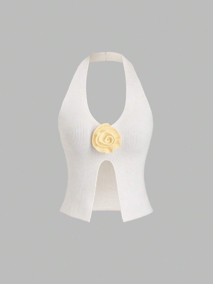 Sweetra Damen einfarbiges, einfaches gestricktes Top mit Trägern für den täglichen Gebrauch, Y2K Weihnachtsferien Party Top