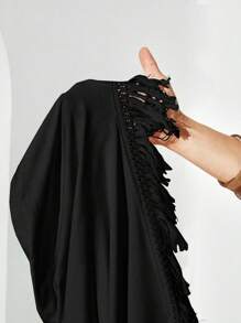 SHEIN Unity تنورة جديدة للنساء ذات شق عالي للصيف، تنورة أنبوبية بخصر متوسط مزينة بالشراريب مناسبة للعطلات والمواعيد والأعياد والشواطئ - الأسود - مشاهدة 8