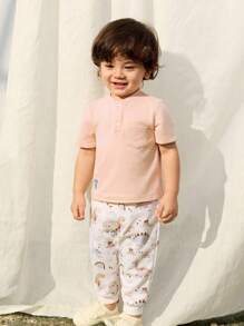 Cozy Pixies 2-teiliges Set Baby Jungen Cartoon Bär Jacquard weicher Strick Kurzarm Pullover und Hose mit Gummibund