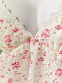 Elamini Vải thêu rỗng họa tiết hoa màu hồng, mặt trước buộc cổ, hở lưng, áo hai dây mùa xuân/hè ngọt ngào - Nhiều màu - Xem 6
