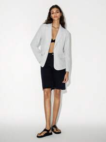 Lumivelle Chaqueta delgada de manga larga con solapa a rayas, un solo botón, de uso casual para el día a día, para mujer, de la marca Luminelle