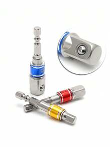 3 件套冲击级套筒适配器套装、适用于电钻的钢制六角柄转方形套筒钻头、带颜色编码环的无绳冲击起子机、家用和汽车维修工具 - 銀色 - 查看 5