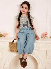 DAZY 年轻女孩水洗宽松阔腿休闲牛仔裤 - 淺色水洗藍 - 查看 5