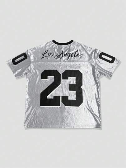 Prep Camiseta casual de verano de manga corta y cuello en V con estampado numérico para hombre