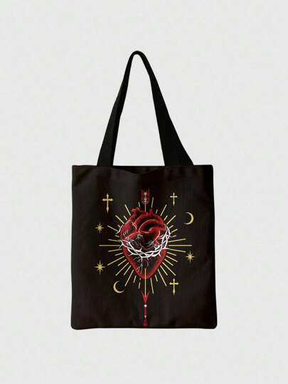 Goth 1 Stück wiederverwendbare bedruckte Segeltuch Tragetasche, Schultertasche Design, geeignet für Einkaufen