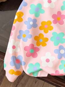 SHEIN 可爱卡通彩色多巴胺花朵印花，年轻女孩休闲宽松舒适连帽长袖针织衫，适合秋冬季，返校