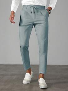 Manfinity Bizformal Pantalon de costume casual pour hommes, taille à cordon, poches, style Old Money - Bleu ciel - Voir 3