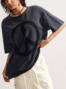 Bohemela 女士休闲纯色针织圆领短袖宽松T恤 - 黑色 - 查看 6