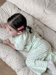 Dazy Kids 2件套女婴条纹休闲印花短袖T恤和裤子家居服套装，幼儿女童服装 - 綠色 - 查看 5