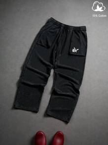 Manfinity EMRG 男士五角星印花抽绳腰袋宽松休闲运动裤 - 黑色 - 查看 3