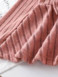 Genkimix Kids 2pcs Girls Toddler Kids Knitted Big Ribbed Long Sleeve Crop Top And Long Pants Set, Casual Daily Outfit For Autumn Fall Winter