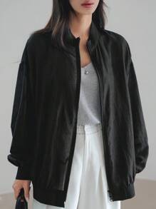 Dazy-Less Chaqueta de gasa de unicolor holgada de mujer para primavera/verano, cárdigan ligero para uso en la oficina, ropa de otoño