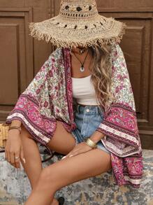Brillora Open Front Graphic Print Kimono Summer