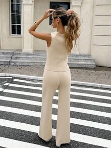 SHEIN Frenchy 女式全新金属扣针织背心套装 - 杏色 - 查看 2