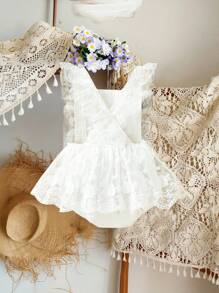 SHEIN Vintaside Kids Woven Mesh Embroidery Bodysuit Dress For Baby Girls - White - View 2