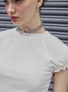 COUREZ 修身泡泡袖 T 恤/夏季上衣外出上衣休闲/Y2K 假期 - 白色 - 查看 6