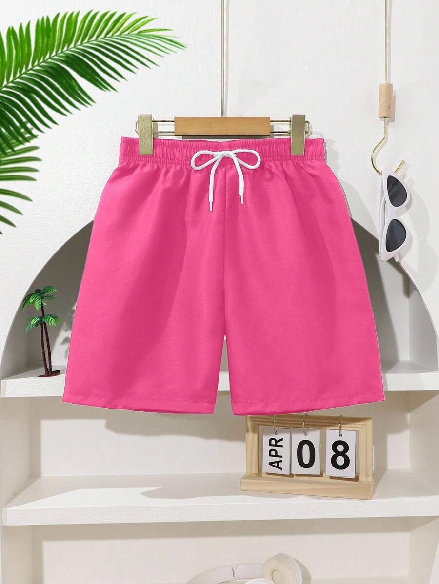 Tween Boy Solid Color Swim Shorts, Beach Vacation Pink Shorts For Boys Kids Summer Shorts Boys Pink Shorts Kids Comfy Shorts