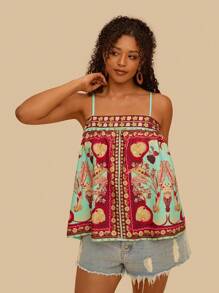 Travachic Camiseta de tirantes de mujer talla grande con estampado tropical colorido, ropa de resort casual