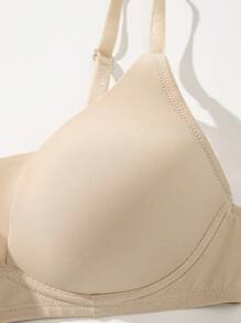 SHEIN 1 件女士无钢圈、无钢圈、不透、舒适无钢圈全罩杯文胸，休闲风格 - 杏色 - 查看 5