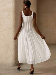 Aveloria Rosie Robe élégante sans manches pour femmes avec design de taille à patchwork, volants, bretelles à bulles et texture florale minimaliste romantique - Blanc - Voir 2