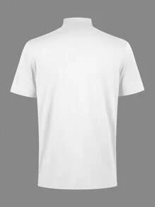 Manfinity Dauomo Men's Solid Color Stand Collar Short Sleeve T-Shirt, Summer, Fall - White - View 2