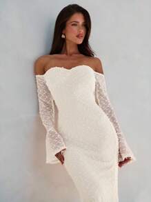 Aloruh 女士秋冬新款人造毛皮针织紧身长袖鱼尾连衣裙 - 白色 - 查看 5