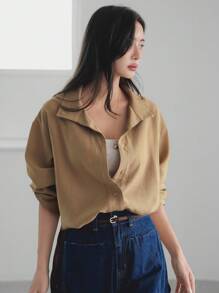 Dazy-Less Women's Loose Business Casual Long Sleeve Cardigan Blouse, Simple Solid Color, For Office Commute, Spring/Summer/Autumn