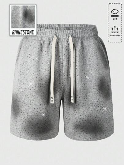 Grunge Punk Shorts holgados con efecto desgastado y brillos para hombres
