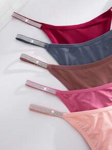 SHEIN 10件/套银色性感女士内裤丁字裤多种颜色 - 彩色 - 查看 4