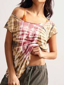 Bohemela 针织扎染圆领蝙蝠袖宽松常规波西米亚风女式 T 恤 - 彩色 - 查看 2