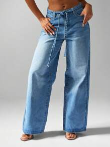 MISSGUIDED Quần Jeans Ống Rộng Baggy Cạp Cao Quá Khổ Denim Y2K Phong Cách Đường Phố Thường Ngày Lễ Hội Thời Trang Thu Đông Quần Dài - Màu xanh lam - Xem 1