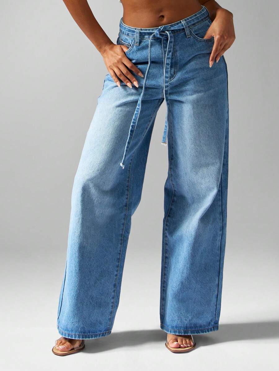 MISSGUIDED Quần Jeans Ống Rộng Baggy Cạp Cao Quá Khổ Denim Y2K Phong Cách Đường Phố Thường Ngày Lễ Hội Thời Trang Thu Đông Quần Dài - Màu xanh lam - Xem 1