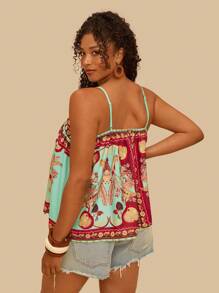 Travachic Camiseta de tirantes de mujer talla grande con estampado tropical colorido, ropa de resort casual