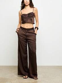 AiiRZ Höst/Vinter Rynkad Korsettmodell Bustier Topp Vida Ben Palazzo Kombinerat Set Fest/Kväll Outfit - Brun - Visa 4