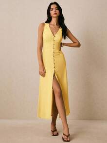 Poéselle 女士纯色V领无袖长裙，优雅夏日